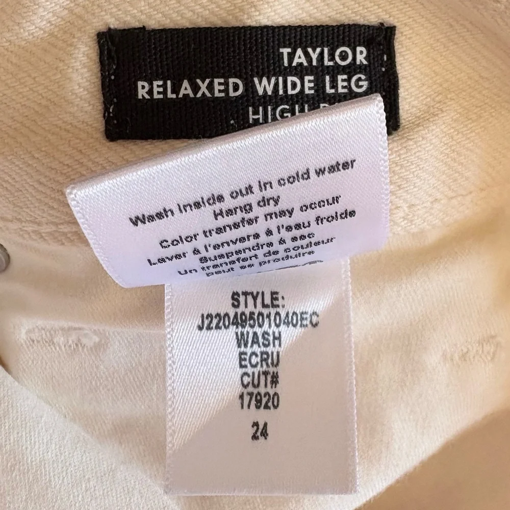 Veronica Beard Taylor Relaxed Wide-Leg Raw Hem Jean Ecru Cream Size 24 - Picture 7 of 7